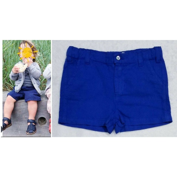 BABY BOY POPPY ROSE DENMARK EURO-BOUTIQUE MARLON SEA BLUE LINEN SHORTS $95 3M - Picture 1 of 7